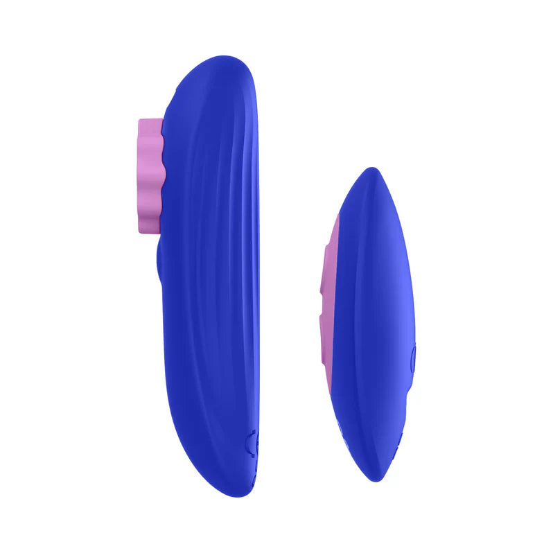 Adult Toy Box ROMP Party Panty Vibrator shown in pink with smooth, discreet design and control button, designed for intimate pleasure.