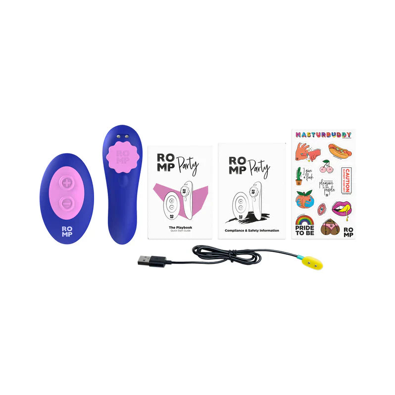 ROMP Party Panty Vibrator from Adult Toy Box, discreetly shown in its packaging, designed for intimate pleasure and discreet use.
