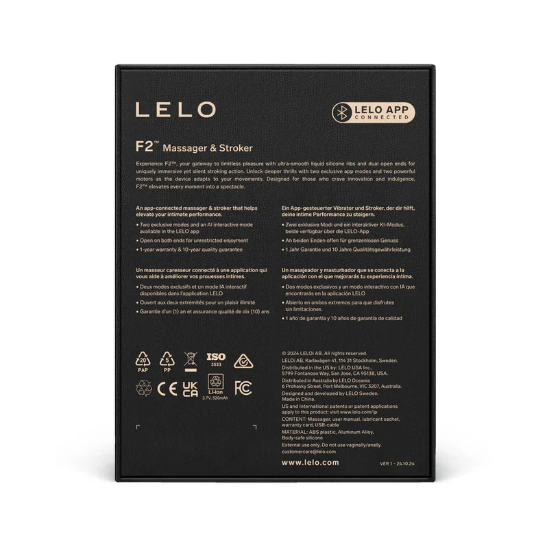 Red LELO F2S male massager and stroker from Dolls & Masturbators collection, featuring sleek design and textured grip.