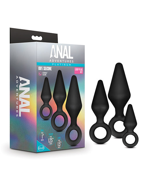 Blush Anal Adventures Platinum Silicone Loop Plug Kit - Black - Entry Point