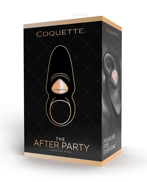 Black and rose gold Coquette The After Party couples stimulator ring by Not Just Sex Toys, shown on a white background.