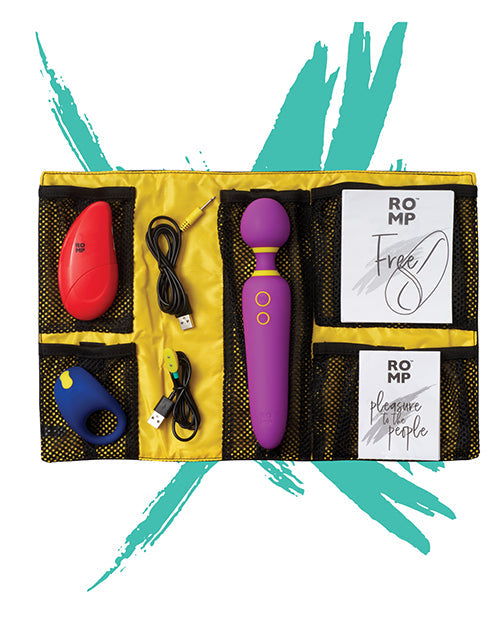 Stimulator set from Not Just Sex Toys, Romp Pleasure Kit with Flip, Free, and Juke in a portable carrying case.