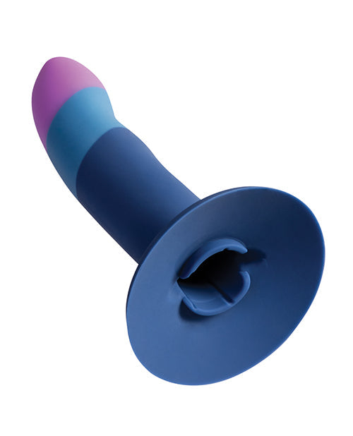 ROMP Piccolo 3-color 5.5-inch dildo pegging kit with blue strap-on harness and accessories for adult pleasure.