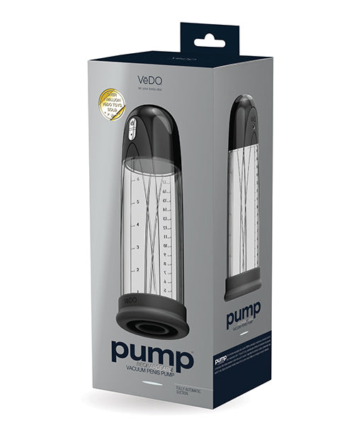Rechargeable VeDO Pump penis enhancement device in black, featuring a sleek vacuum pump design for penis enlargement.