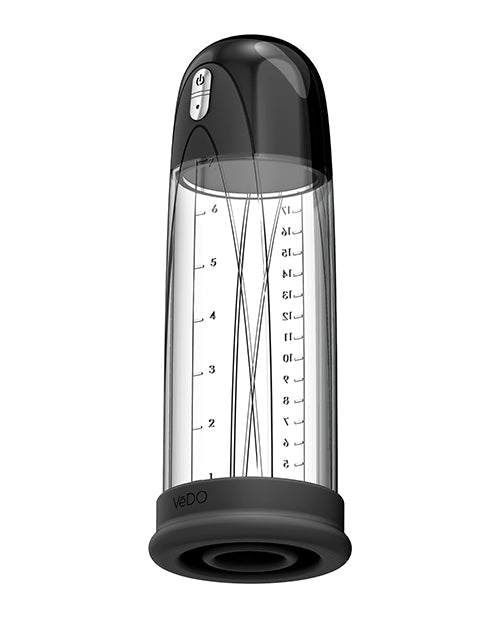 Rechargeable black VeDO Pump vacuum penis pump for enhancement, featuring sleek design and easy-to-use controls.