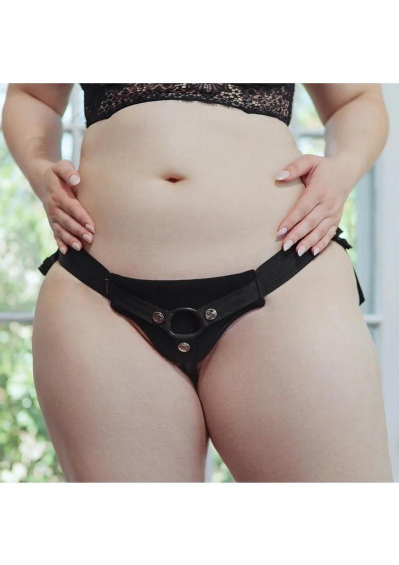 Black Sportsheets Curvy Collection Divine Strap-On with adjustable straps and realistic design for enhanced intimacy.